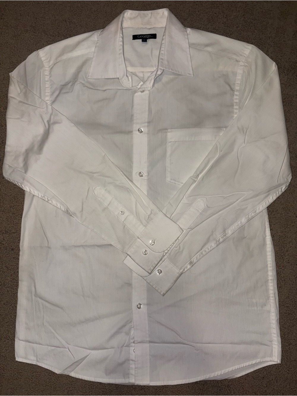 George Men’s White Button-Up Dress Shirt - Long Sleeve, Neck Size 15.
